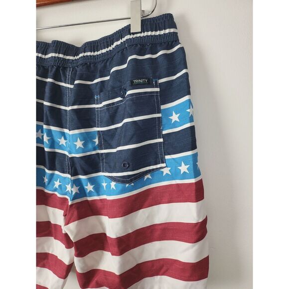 Trinity Swim Trunks Large Mens Red White Blue Patriotic Pockets Unlined Swim - Picture 7 of 8
